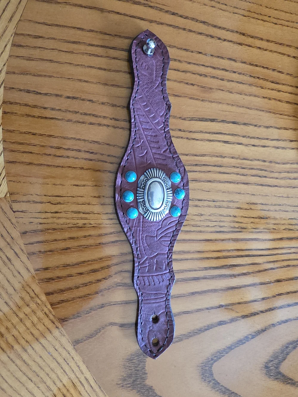 Brown Leather Wristband with Turquoise Concho Accents